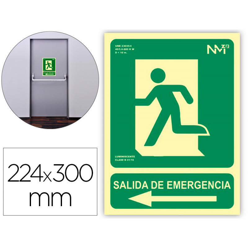 Pictograma archivo 2000 salida de emergencia izquierda pvc verde luminiscente 160x320 mm