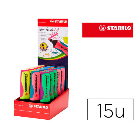 Rotulador stabilo boss splash 75 expositor sobremesa de 15 unidades colores surtidos