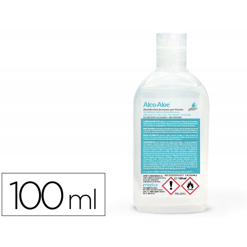 Gel hidroalcoholico alco aloe para manos limpia y desinfecta bote dosificador de 100 ml