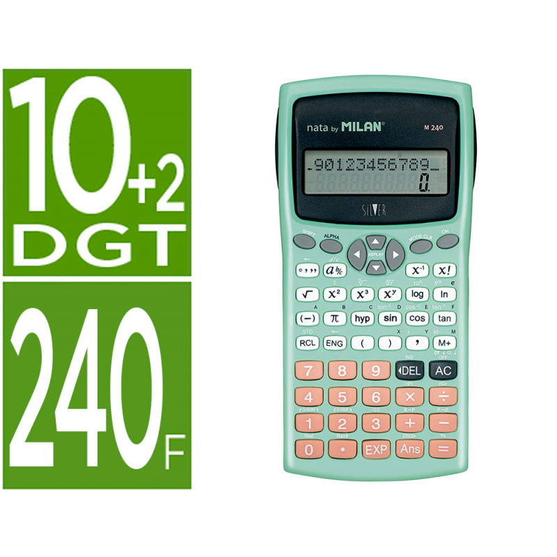 Calculadora milan científica m240 silver 2 líneas 240 funciones 10+2 dígitos color verde turquesa con tapa color Calculadora milan científica m240 silver 2 líneas 240 funciones 10+2 dígitos color verde turquesa con tapa color