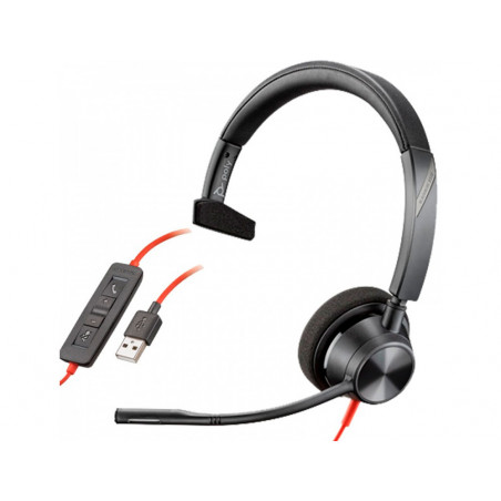 Auricular plantronics blackwire 3310 diadema monoaural cable usb-a con microfono