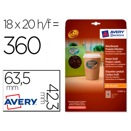 Etiqueta adhesiva avery kraft efecto carton ovalada 63,5x42,3 mm removible para laser ink-jet