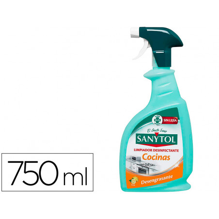 Limpiador desinfectante sanytol para cocinas con pistola pulverizadora bote de 750 ml