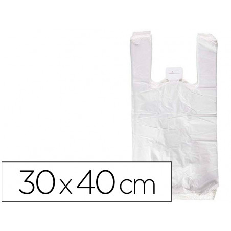 Bolsa camiseta reciclada 70% blanca 50 mc 30x40 cm apta legislacion de bolsas 2021