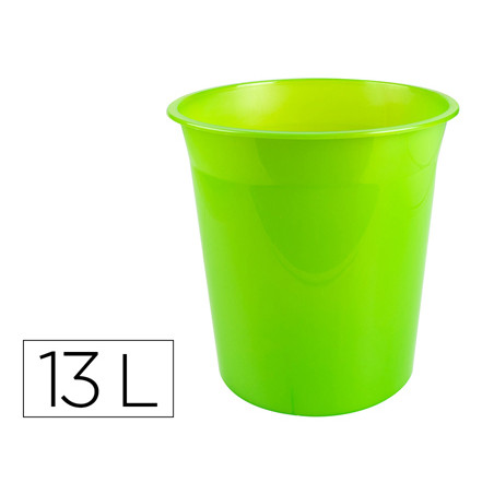 Papelera plastico q-connect verde translucido 13 litros 275x285 mm