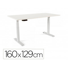 Mesa rocada regulable en altura electricamente hasta 129 cm estructura de acero tablero 160 cm color blanco