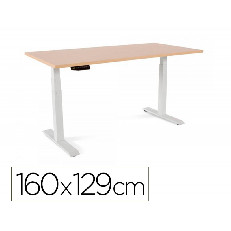 Mesa rocada regulable en altura electricamente hasta 129 cm estructura de acero tablero 160 cm color haya