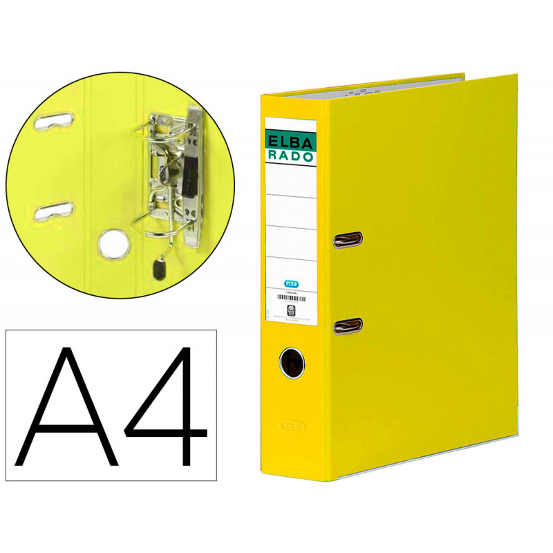 Archivador de palanca elba chic carton forrado pvc con rado din a4 lomo de 80 mm amarillo