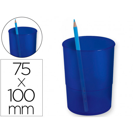 Cubilete portalapices q-connect plastico azul translucido diametro 75 mm altura 100 mm