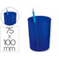 Cubilete portalapices q-connect azul translucido plastico redondo diametro 75 mm alto 100 mm