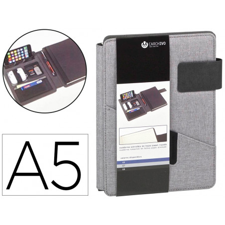 Carpeta portafolios carchivo venture din a5 con cuaderno y soporte smartphone color gris