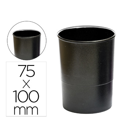 Cubilete portalapices q-connect negro opaco plastico redondo diametro 75 mm alto 100 mm