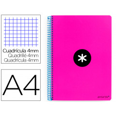 Cuaderno espiral liderpapel a4 antartik tapa dura 80h 100gr cuadro 4mm con margen color rosa fluor