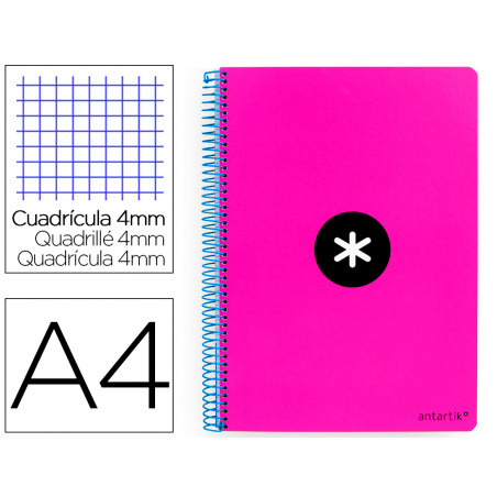 Cuaderno espiral liderpapel a4 antartik tapa dura 80h 100gr cuadro 4mm con margen color rosa fluor