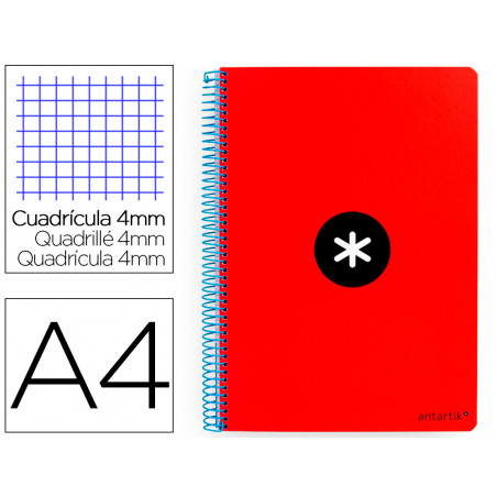 Cuaderno espiral liderpapel a4 antartik tapa dura 80h 100gr cuadro 4mm con margen color rojo