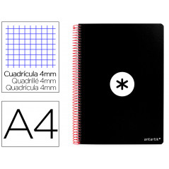 Cuaderno espiral liderpapel a4 antartik tapa dura 80h 100gr cuadro 4mm con margen color negro