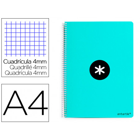 Cuaderno espiral liderpapel a4 antartik tapa dura 80h 90gr cuadro 4mm con margen color menta