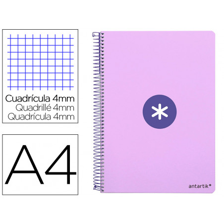 Cuaderno espiral liderpapel a4 antartik tapa dura 80h 90gr cuadro 4mm con margen color lavanda