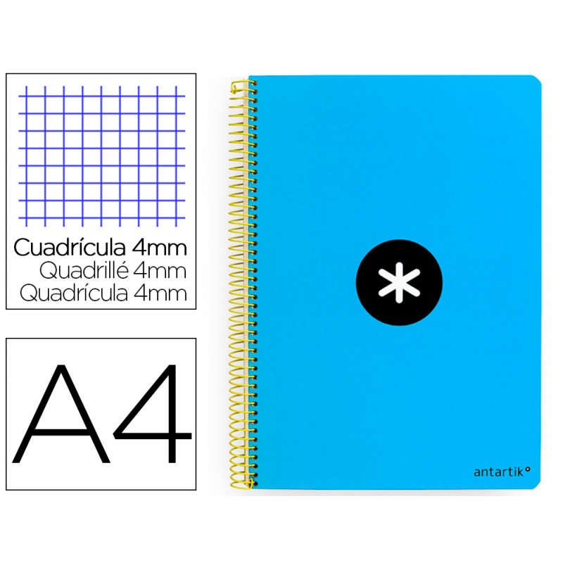 Cuaderno espiral liderpapel a4 antartik tapa dura 80h 90gr cuadro 4mm con margen color azul