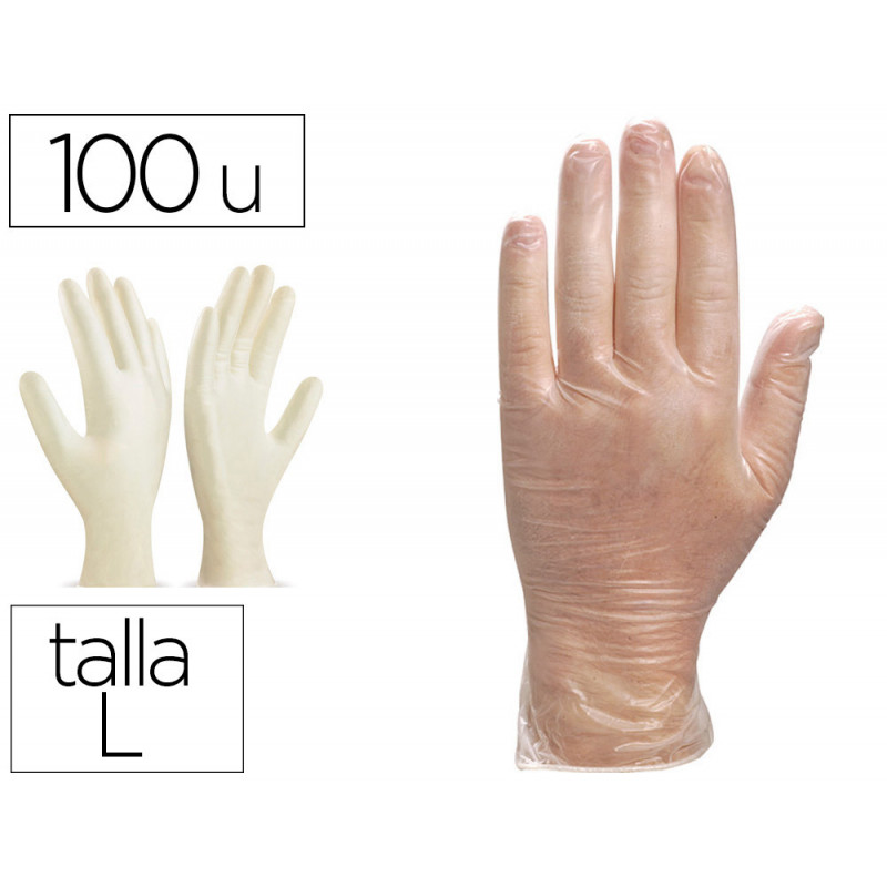 Guantes de vinilo q-connect talla l sin polvo caja de 100 unidades