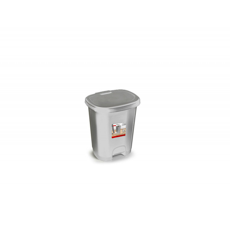 Papelera contenedor plasticforte plastico con tapadera y pedal 18 litros color plata 330x280x405 mm