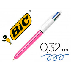 Boligrafo bic cuatro colores shine rosa punta de 1 mm