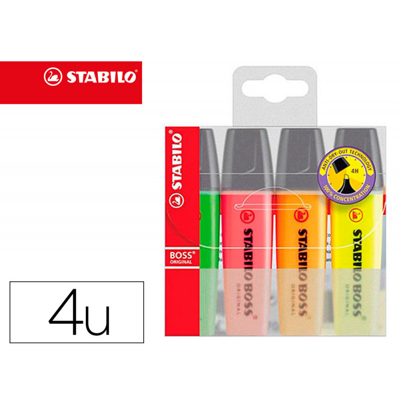 Rotulador stabilo boss fluorescente 70 estuche de 4 unidades colores surtidos