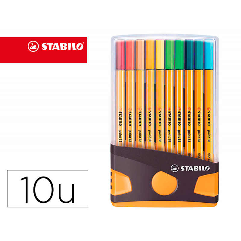 Rotulador stabilo punta de fibra point 88 color parade antracita/naranja estuche de 20 unidades colores surtidos