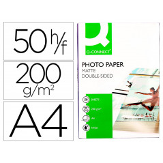 Papel q-connect foto mate doble cara din a4 para fotocopiadoras e impresoras ink jet bolsa de 50 hojas 220