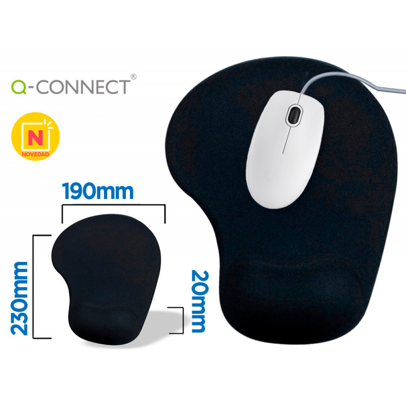 Alfombrilla para raton q-connect reposamuñecas de gel color negro 190x230x20 mm Alfombrilla para raton q-connect reposamuñecas de gel color negro 190x230x20 mm