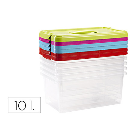 Caja multiusos plastico 10 l numero 24 tapa de color con asa 385x230x175 mm