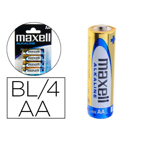 Pila maxell alcalina 1.5 v tipo aa lr06 blister de 4 unidades