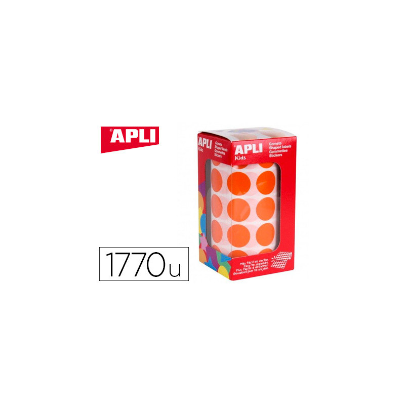 Gomets autoadhesivos circulares 20 mm naranja en rollo de 1770 unidades
