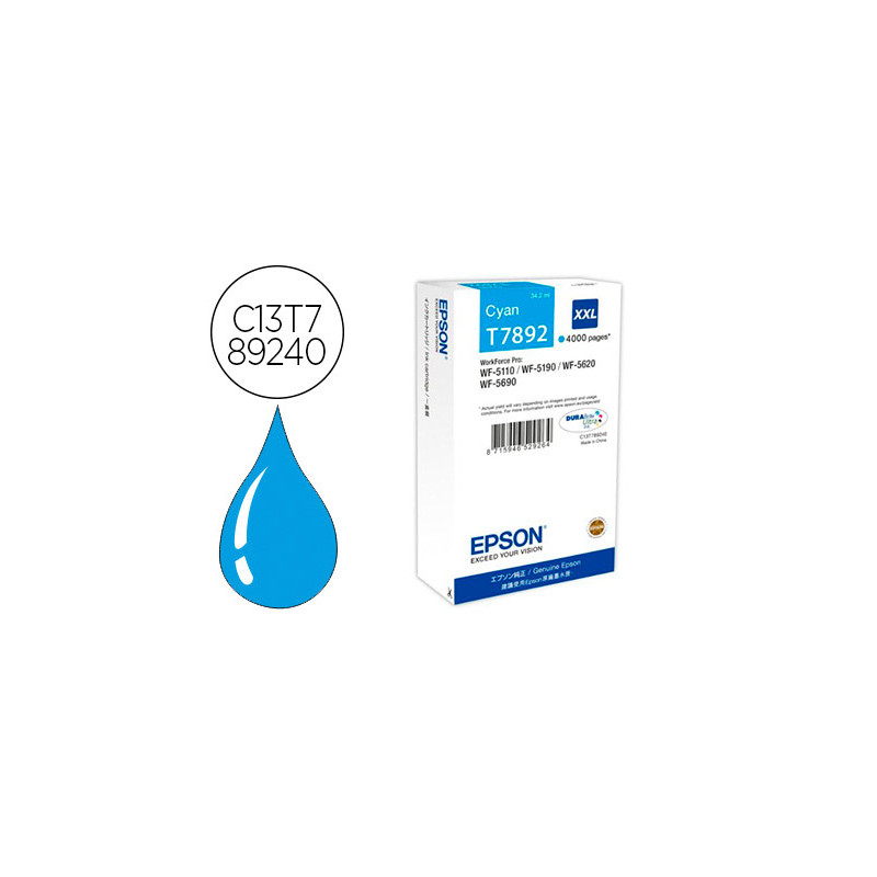 Ink-jet epson t7892xxl wf-5110 / 5190 / 5620 / 5690 cian alta capacidad