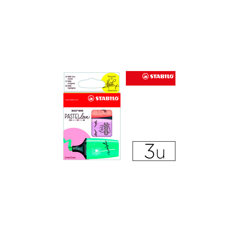 Rotulador stabilo boss mini pastel love estuche de 3 unidades brisa violeta/ melocoton sedoso/pizca menta