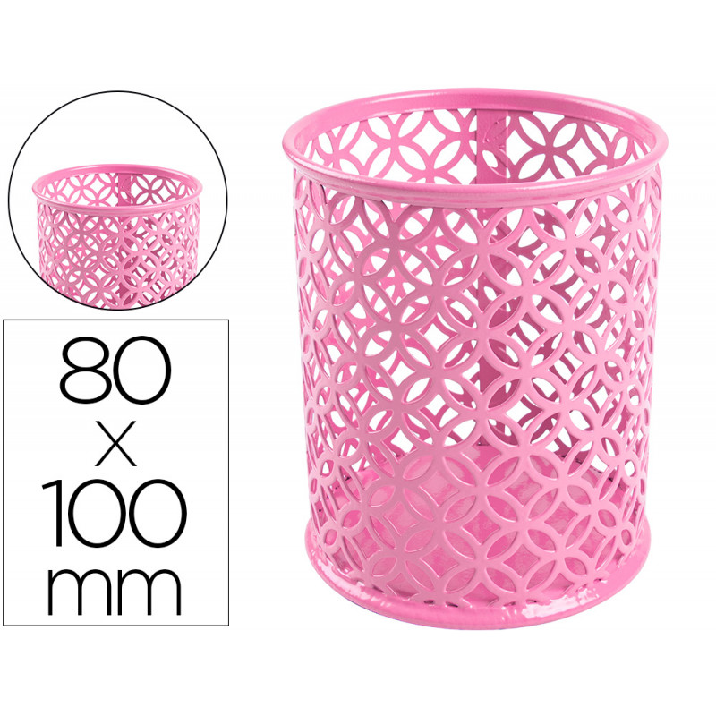 Cubilete portalapices q-connect metal redondo rosa diametro 80 altura 100 mm
