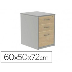 Cajonera rocada con tres cajones serie store 60x50x72 cm acabado ab01 aluminio/haya