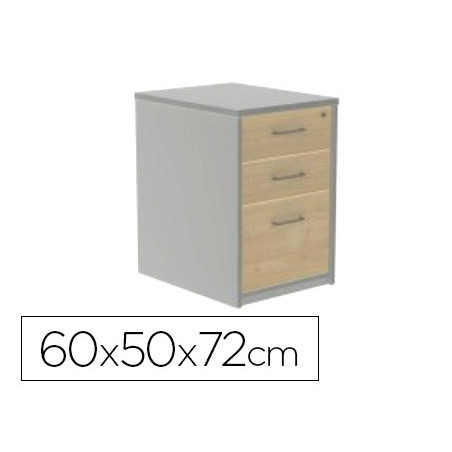 Cajonera rocada con tres cajones serie store 60x50x72 cm acabado ab01 aluminio/haya