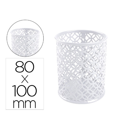 Cubilete portalapices q-connect blanco metal redondo diametro 80 mm alto 100 mm