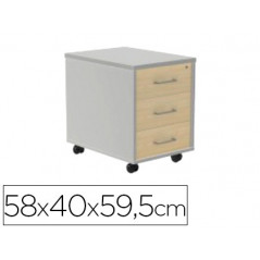 Cajonera rocada con tres cajones serie store 58x40x59,5 cm acabado ab04 aluminio/blanco