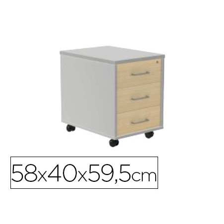 Cajonera rocada con tres cajones serie store 58x40x59,5 cm acabado ab04 aluminio/blanco