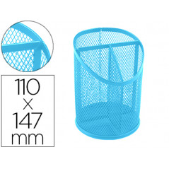 Cubilete portalapices q-connect metal rejilla turquesa con 3 compartimientos diametro 110