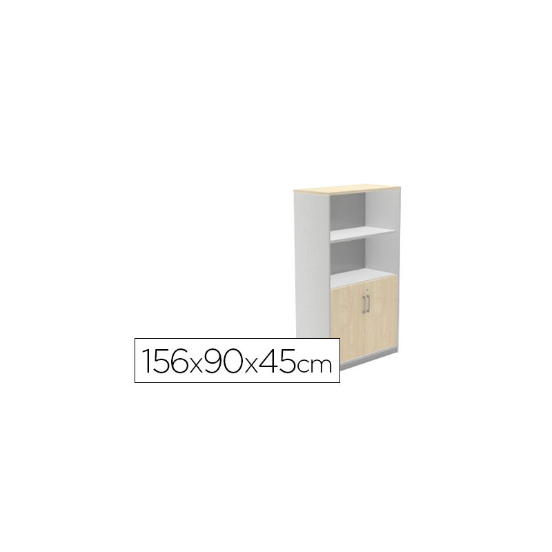 Armario rocada con tres estantes y dos puertas inferiores serie store 156x90x45 cm acabado gris/haya