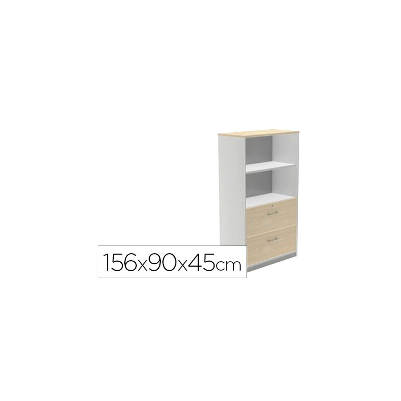Armario rocada con un estantes y dos cajones inferiores serie store 156x90x45 cm acabado gris/bco
