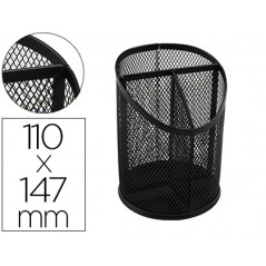 Cubilete portalapices q-connect metal rejilla negro con 3 compartimientos diametro 110 altura 147 mm