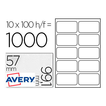 Etiqueta adhesiva avery blanca tamaño 99,1x57 mm inkjet laser copiadora caja de 1000 unidades
