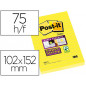 Bloc de notas adhesivas quita y pon post-it super sticky rayado amarillo ultra 101x152 mm