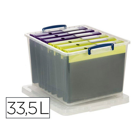 Organizador archivo 2000 apilable poliestireno transparente con tapa y asas 33,5 litros 465x383x285 mm