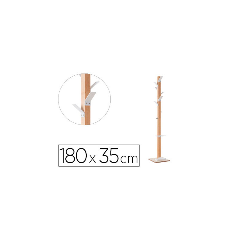 Perchero madera paperflow haya 8 colgadores con paraguero blanco altura 180 cm
