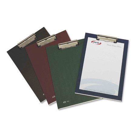 Portanotas pardo carton forrado pvc folio con pinza metalica verde